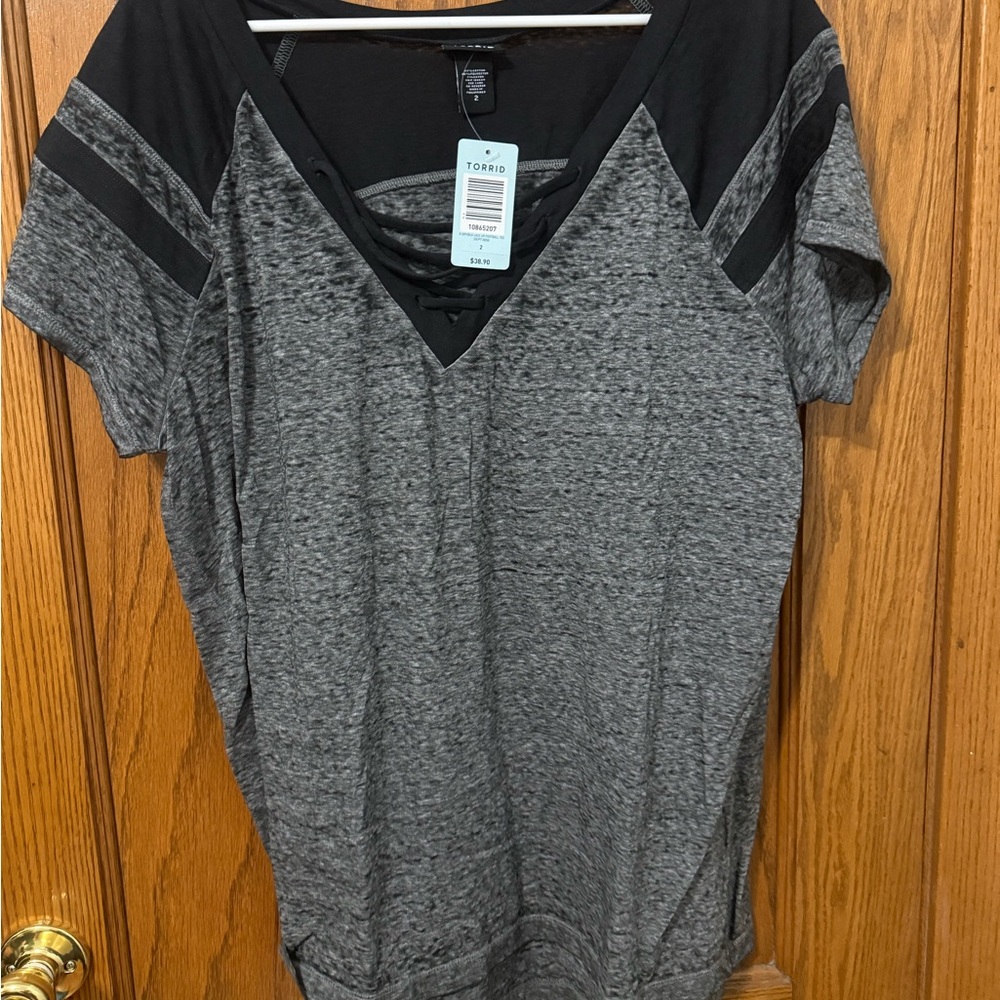 Torrid Black and Gray Short Sleeve Top
